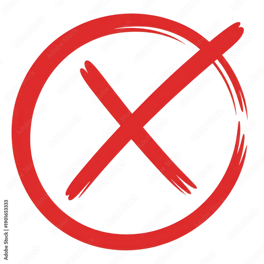 Obraz premium Red brush stroke X symbol in circle isolated on a transparent background
