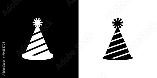 Birthday Party Hat Icons - Black and White Silhouette Graphics