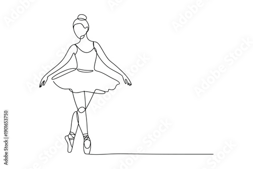 Simple Black Line Ballet Dancer in Fourth Position on Flat Surface line black and white minimalist