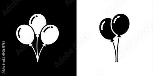 Black and white illustrations of bunches of balloons
