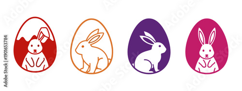 Easter egg designs featuring cute bunnies in festive colors
