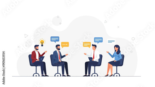 Team brainstorm session, business meeting, people collaborating and sharing ideas