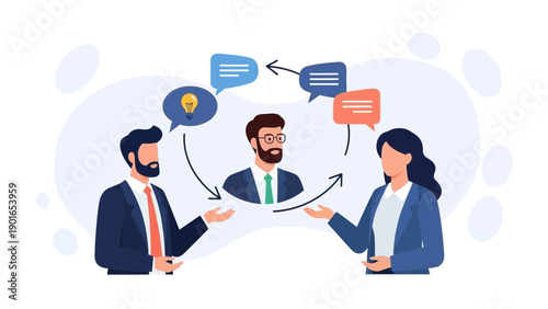 Business meeting: Colleagues discussing ideas and communication