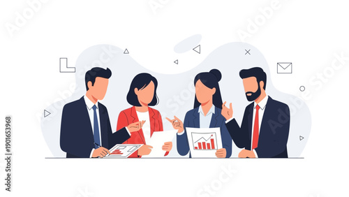 Business Team Meeting Discussing Financial Charts and Graphs