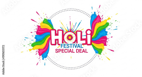 Holi festival special deal colorful logo with paint splashes