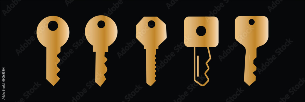 Naklejka premium Key icon symbol for apps and websites. Key sign and symbol. keys vector Colorful flat key icons set, modern metal house keys collection, security access symbols, 