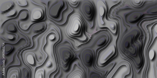 Topographic map inspired abstract background with layered contour lines and organic shapes in shades of gray and purple creating a visually striking topographical relief pattern