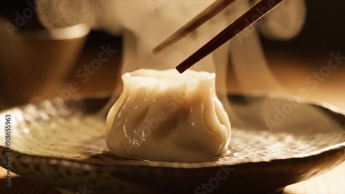 Wallpaper Mural Steaming Hot Dumpling Being Picked Up With Chopsticks Close Up. Torontodigital.ca