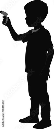 Boy Checking Temperature With A Thermometer Silhouette