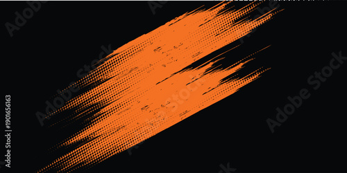 Halftone faded gradient texture with grunge brush strokes. Orange and black banner with grunge frame and dotted texture