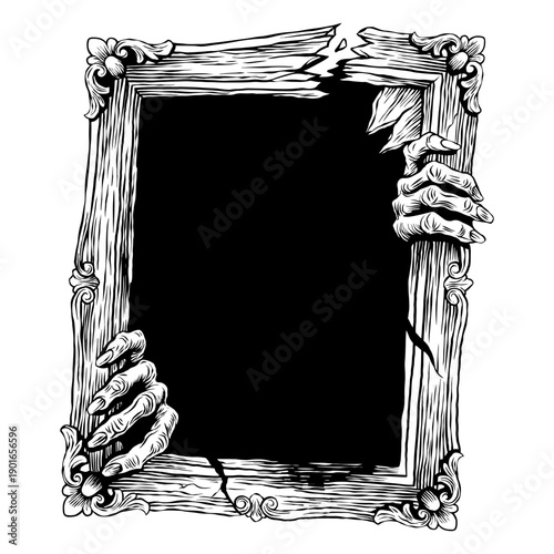 hand drawn illustration of empty frame with hands wanting to come out vector