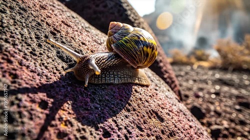 Wallpaper Mural Two snails slowly crawling on a textured rock surface outdoors. Torontodigital.ca