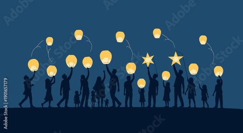 Vector illustration of a business team and crowd of people in suits standing together for successful communication while holding a world map