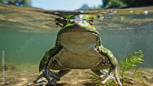 Wallpaper Mural Underwater Frog with Inflated Vocal Sacs in Clear Water. Torontodigital.ca