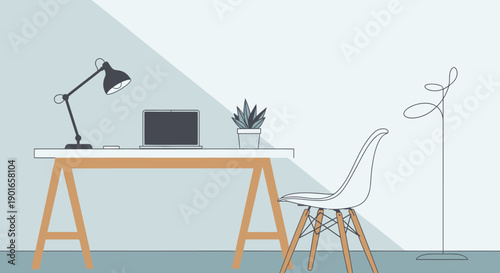 3D illustration of empty wooden furniture featuring a design of a chair and a table in a modern cafe restaurant interior