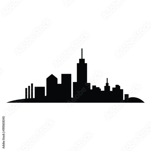 Silhouette of cityscape with skyscrapers and buildings viewed from a distance
