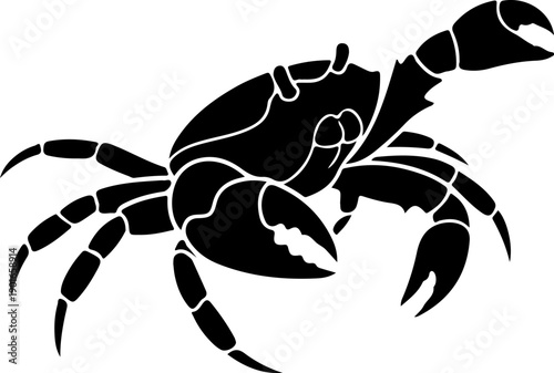 A detailed illustration of a crab viewed from the side, showcasing its claws and legs with bold black lines on a simple background as seen in 47.eps
