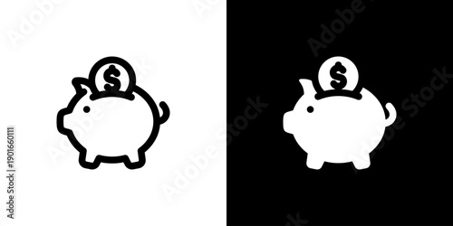Piggy Bank icon concept with flat Black White Background. Vector illustration.