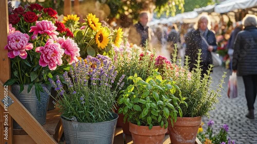 Wallpaper Mural Potted Flowers at Outdoor Market. Torontodigital.ca