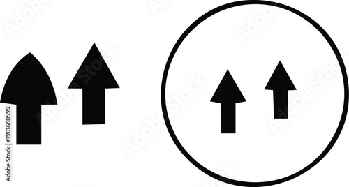 Black arrows pointing upwards on white background with one set inside a circle Keywords: arrows