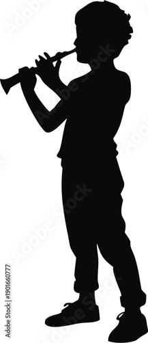 Boy Playing A Melodica Silhouette