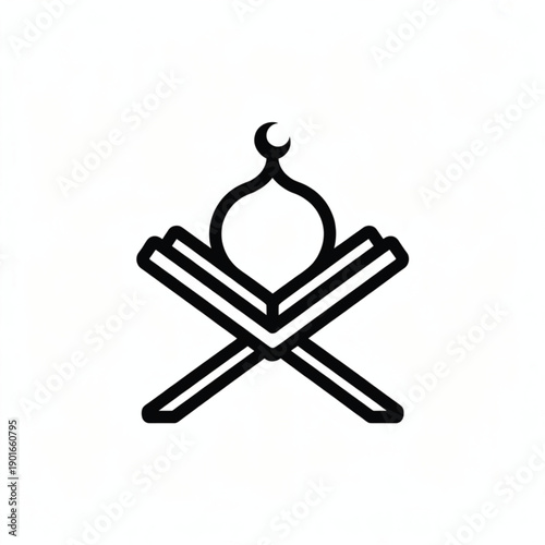 Vector illustration of quran icon with crescent moon and crossed books in a simple design