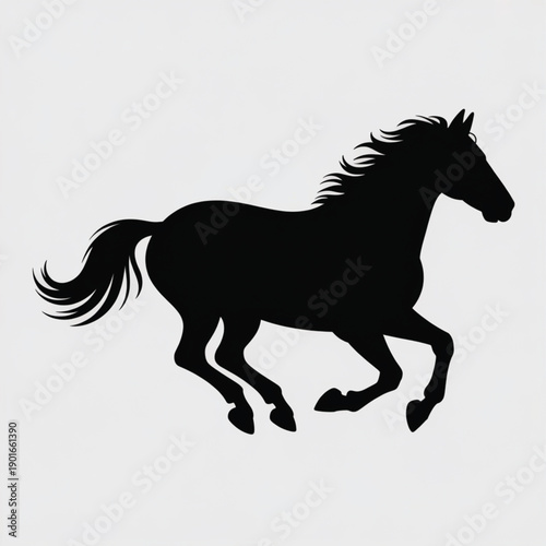 Black vector silhouette of a running horse in mid-gallop, showcasing dynamic movement and fluid motion in a simple, elegant design.