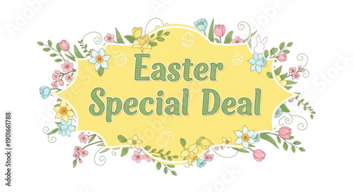 Easter special deal promotion with floral design and text on yellow background