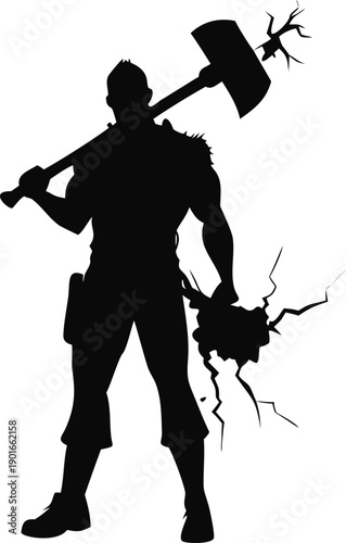 Man Holding A Large Hammer With Lightning Silhouette