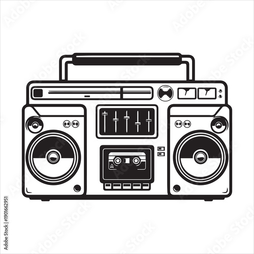 boombox illustrations on white background. Design element for logo, label, emblem, sign, badge, poster, t shirt.
