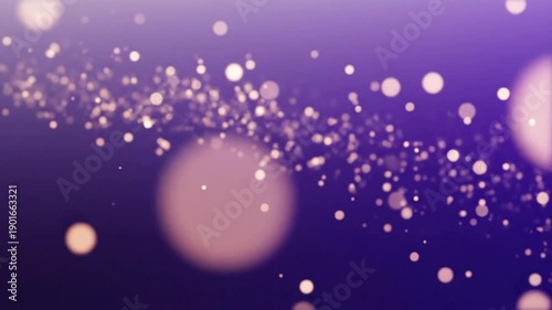Glowing purple background with scattered gold glitter particles and bokeh lights in a gradient of deep purple to soft pink tones.
