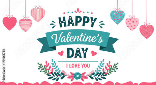 Happy Valentine's Day Love Message Banner for Romantic Marketing, Social Media, Web Design, and Celebrations