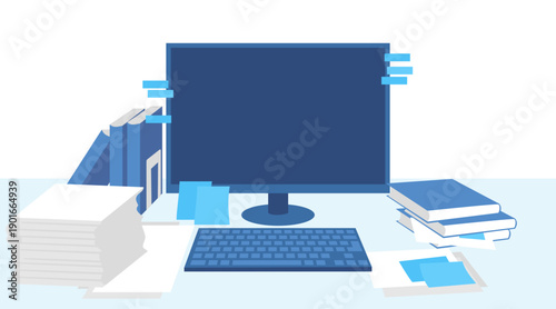 many tasks and desktop pc