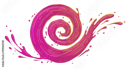 A vibrant, stylized snail illustration created from a dynamic splash of swirling pink and magenta liquid, conveying energetic movement and fluidity.