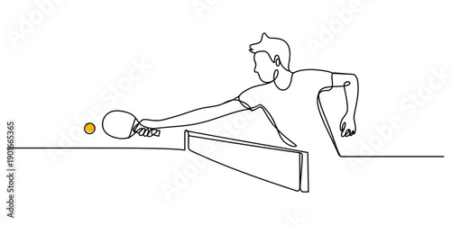 Continuous line drawing of a male athlete playing table tennis with a racket and ball Vector, illustration