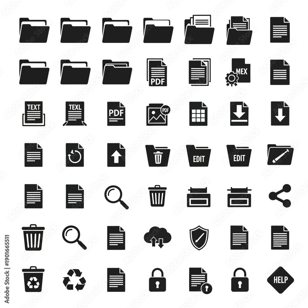 Fototapeta premium Black icons of computer files and documents.