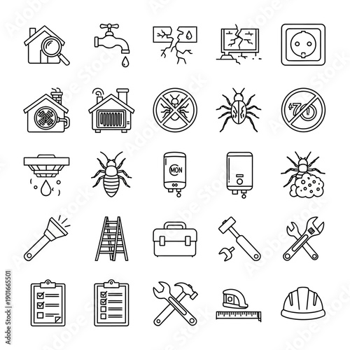 Black and white icons of tools.