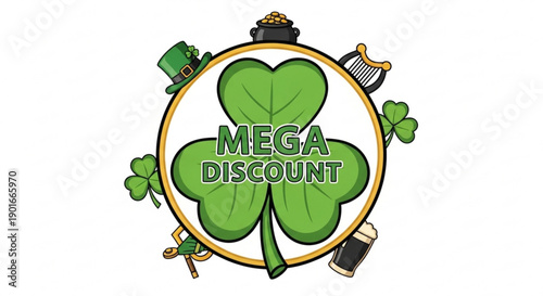 Mega discount st patrick's day shamrock logo with leprechaun hat harp beer