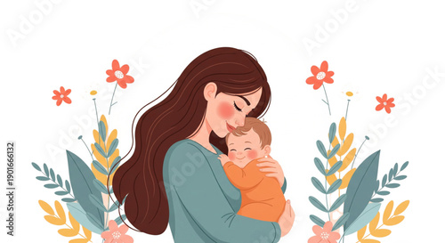Loving Mother Hugs Baby Daughter Joyful Family Care Warmth Healthcare Parenting Lifestyle