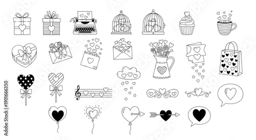 Valentine's Day Icons Love Hearts Gifts Romance Celebration Design Elements for Websites and Marketing