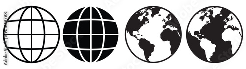 Four stages of global connectivity world map grid vector illustration flat design