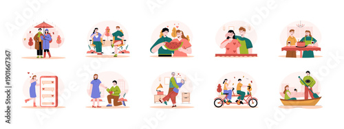Set of 10 romantic illustrations packs. Flat vector concepts.