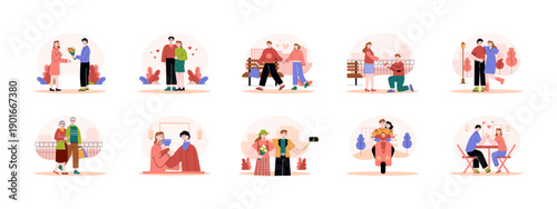 Set of 10 romantic illustrations packs. Flat vector concepts.