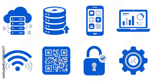 Set of digital technology and cloud computing