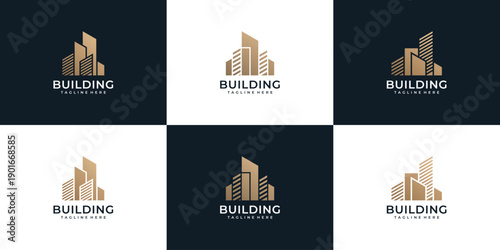 Set of modern building construction corporate real estate logo property