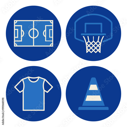 Set of sports equipment icons representing football and basketball activities