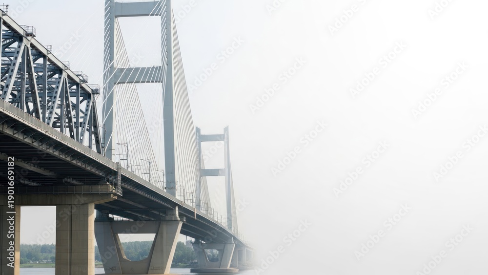 Fototapeta premium metal bridge in fog, steel structure