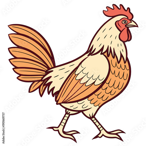 Cartoon brown and yellow rooster chicken farm animal
