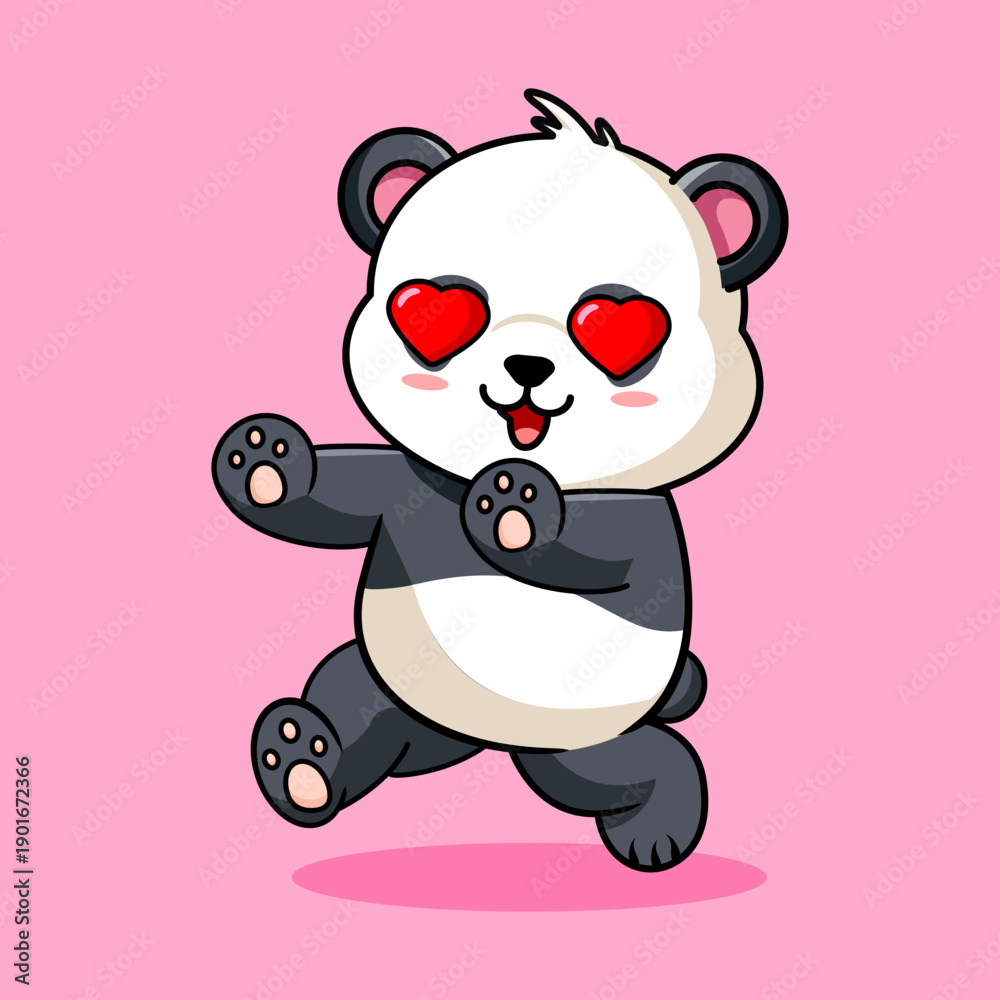 Fototapeta premium Adorable Panda Chasing Crush Vector Illustration Cartoon Design Kawaii