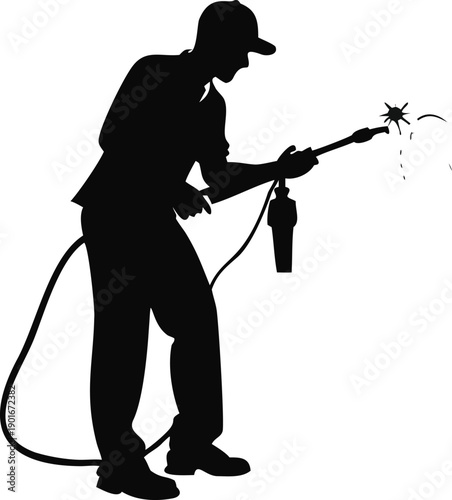 Man Adjusting A Sprinkler Silhouette